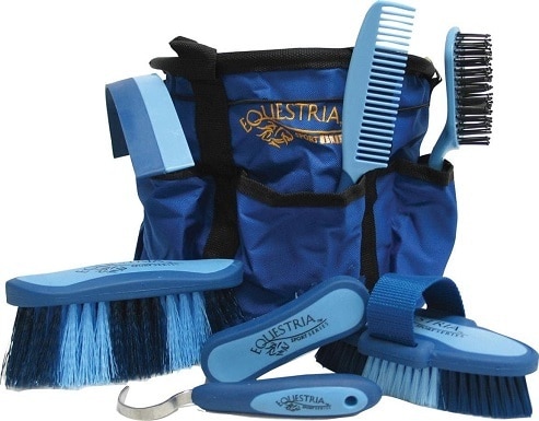 COMPLETE GROOMING KIT HORSE BRUSHES RED BLUE GREY