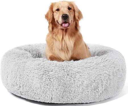 HomeChi Calming Dog Bed Fluffy Pet Bed Anti Anxiety Dog Donut Round Cuddler with Cozy Sponge Non-Slip Bottom for Small Medium Pets Cats Snooze Sleeping Autumn Winter