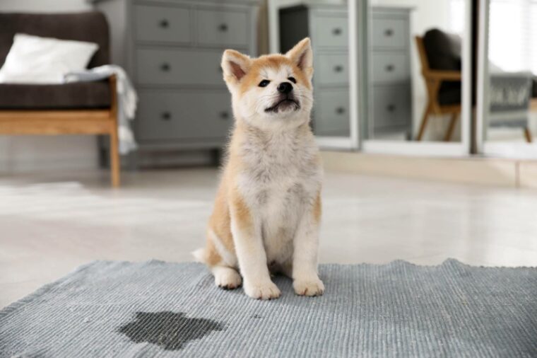 akita inu puppy peed in the carpet