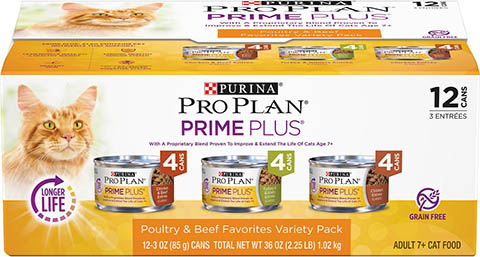 Purina Pro Plan Prime Plus Adult 7+ Real Poultry & Beef Variety Pack Canned Cat Food