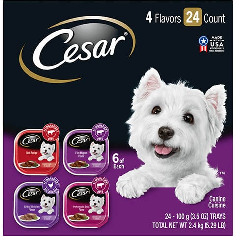 Cesar Classic Loaf in Sauce Beef Recipe, Filet Mignon, Grilled Chicken, & Porterhouse Steak Flavors Variety Pack Dog Food Trays