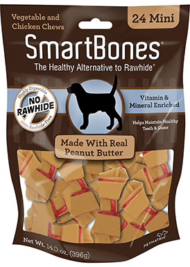 स्मार्टबोन मिनी मूंगफली का मक्खन हड्डियों के कुत्ते के व्यवहार को चबाना