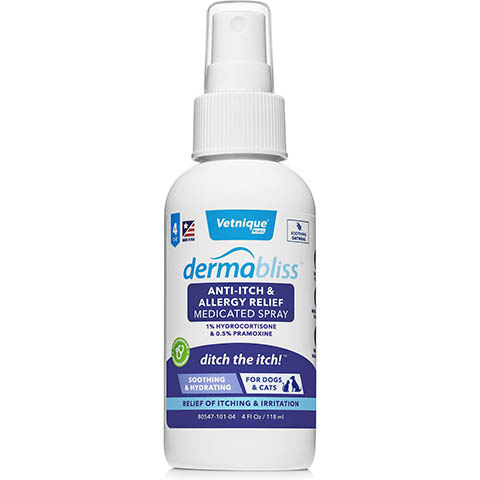 Vetnique Labs Dermabliss Hydrocortisone Spray Anti-Itch & Allergy Relief Soothing Medicated Dog & Cat Spray