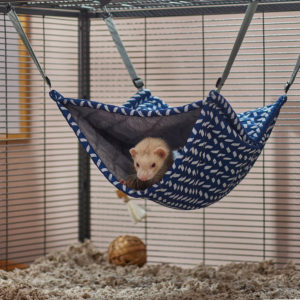 PAWSINSIDE Small Animal Triple Bunkbed Hammock Cage Hammocks for Ferret Rat Sugar Glider L, Blue