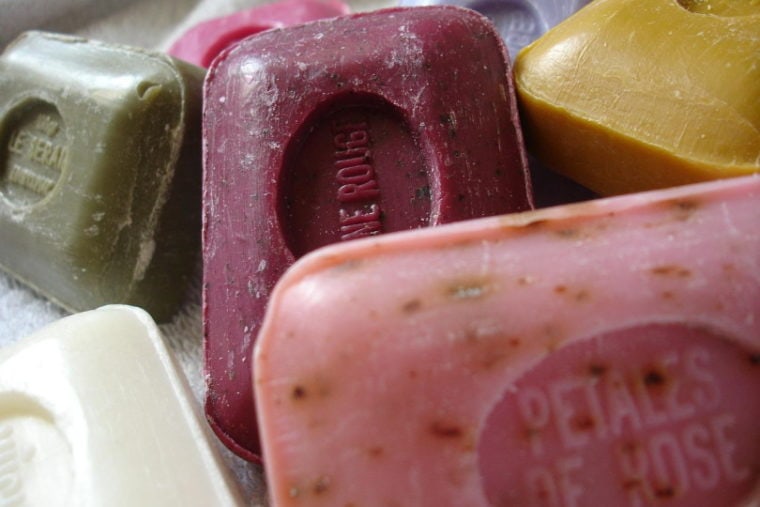 Assorted bath soaps on a table