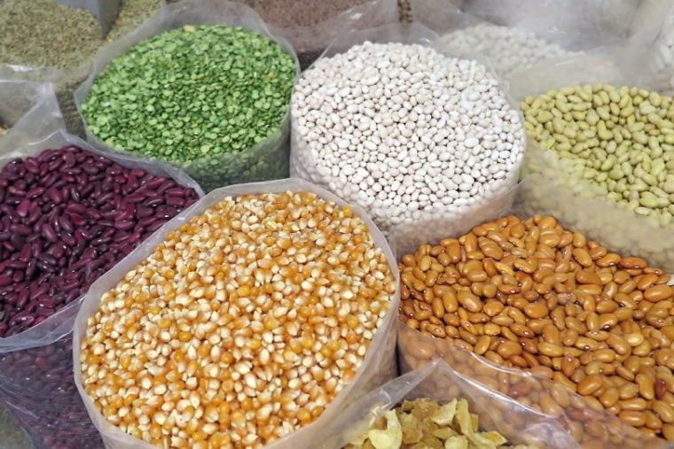 Colorful assortment of grains