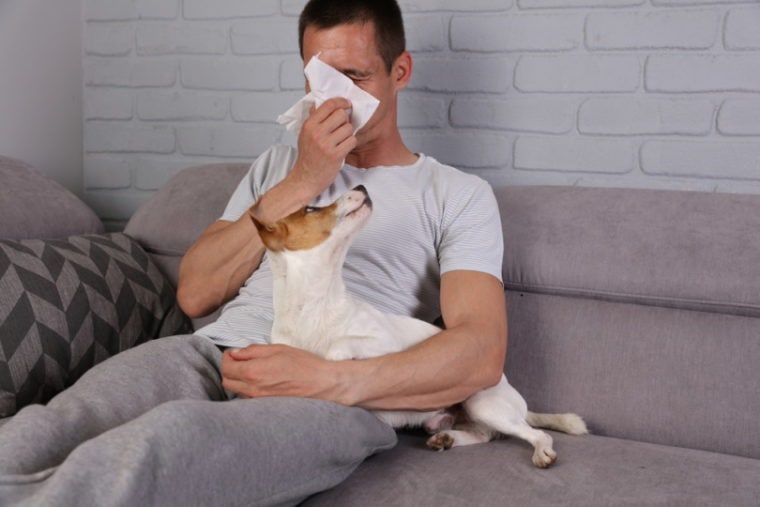 man having pet allergy