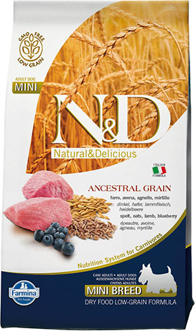 9 Farmina N&D Ancestral Grain Lamb & Blueberry Recipe Adult Mini Breed Dry Dog Food