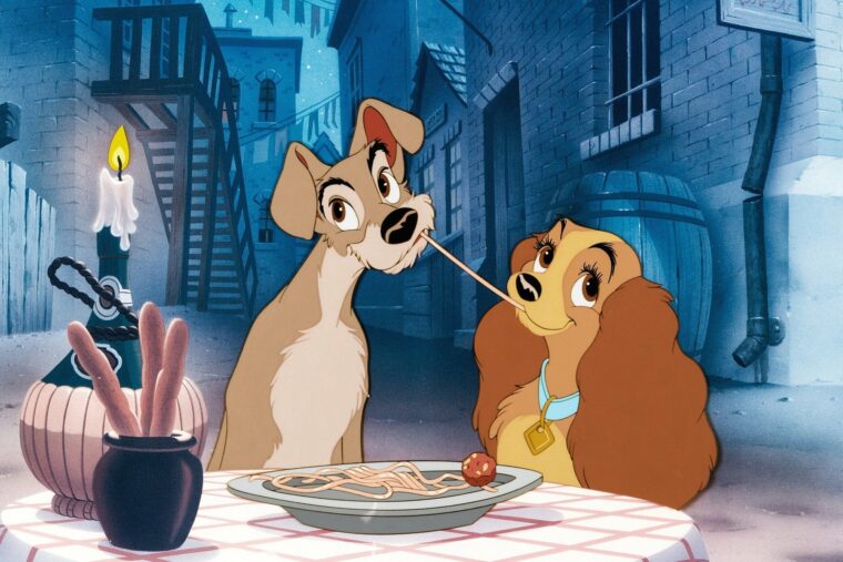 Lady and the Tramp eating spaguetti