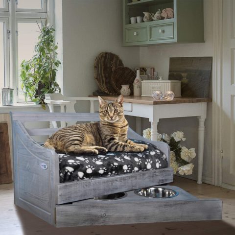 Iconic Pet Sassy Paws Feeder & Wooden Sofa Cat & Dog Bed