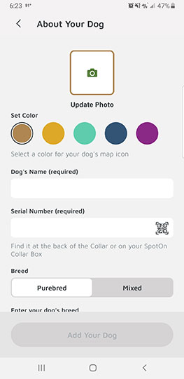 spot on gps fence dog collar app settings