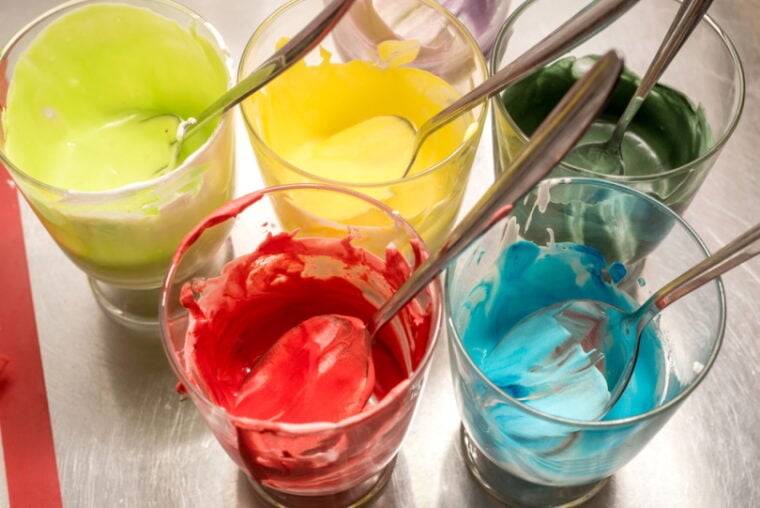 food coloring in glasses
