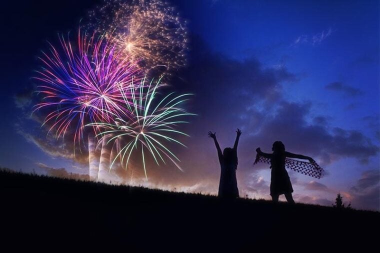 Silhouette Celebration Cheering fireworks