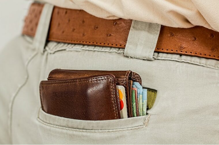 money and credit cards are kept in the pocket's wallet