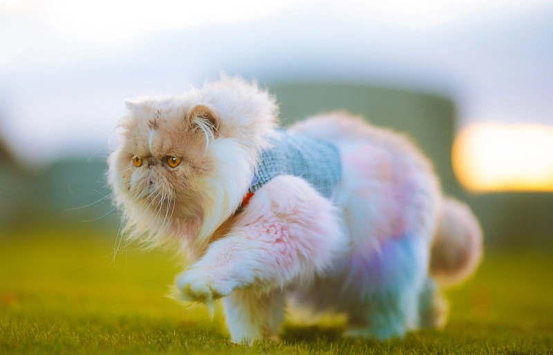 persian cat walking on grass outdoors
