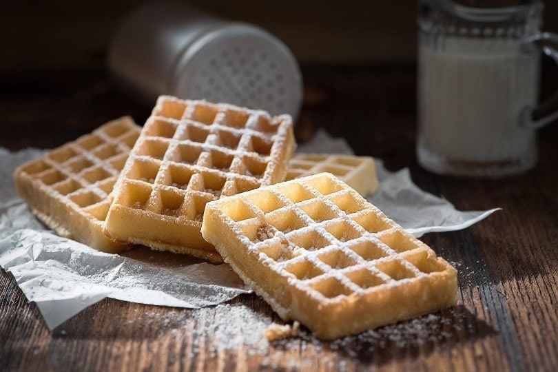 waffle on wooden table