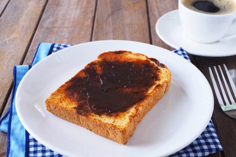 Australian breakfast with Vegemite spread on toast