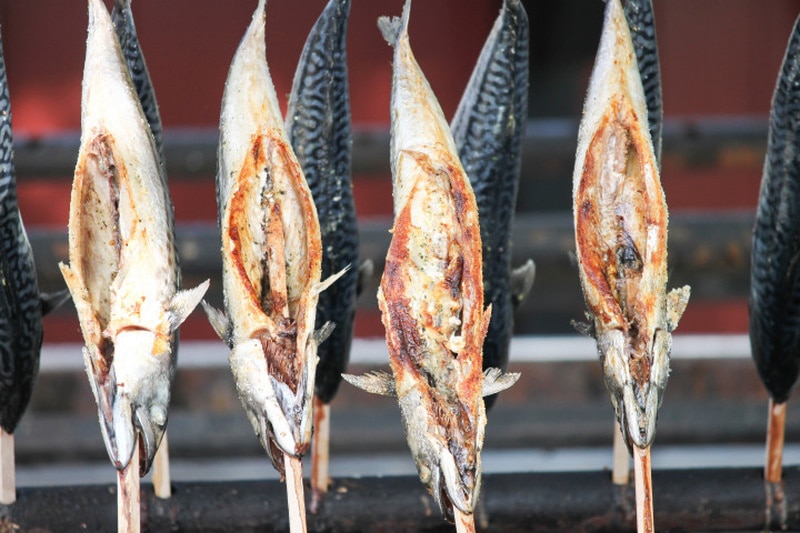 Grilled trout on skewers