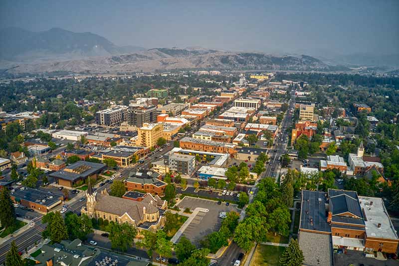 Aerial View of Downtown Bozeman Montana in Summer