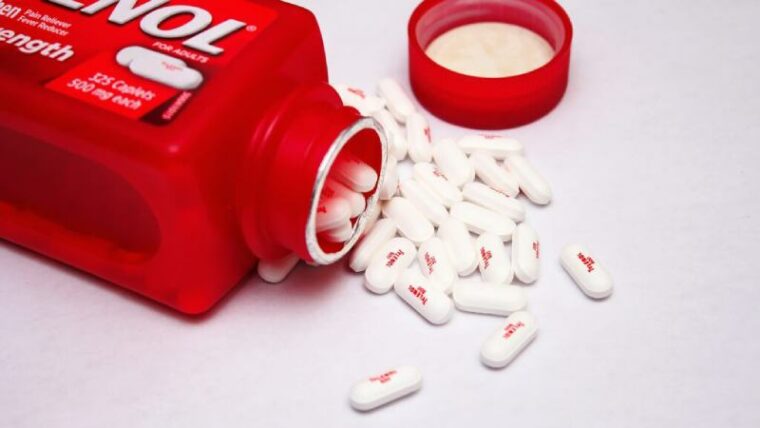 Tylenol capsules with the bottle