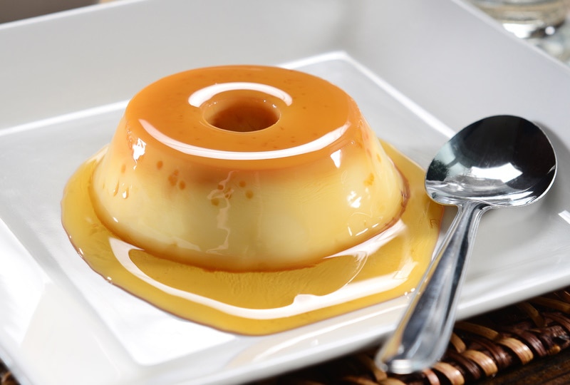 flan in white plate
