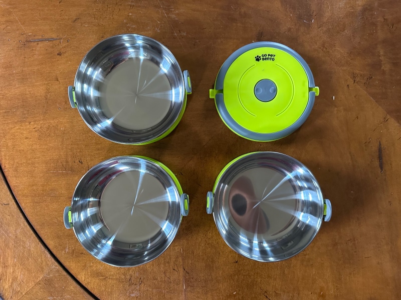 healthy human go pet bento - top view of 3 bowls and lid