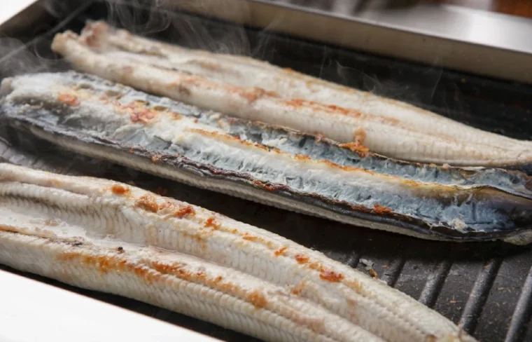 korean style eel cooking on grill