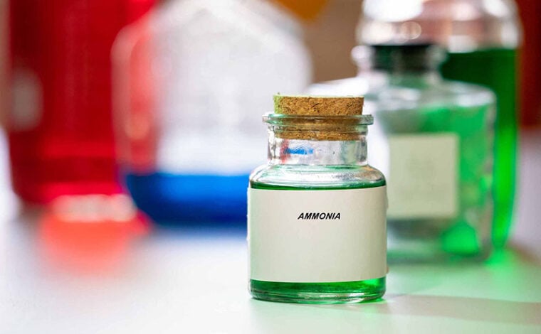 small jar of ammonia in the laboratory