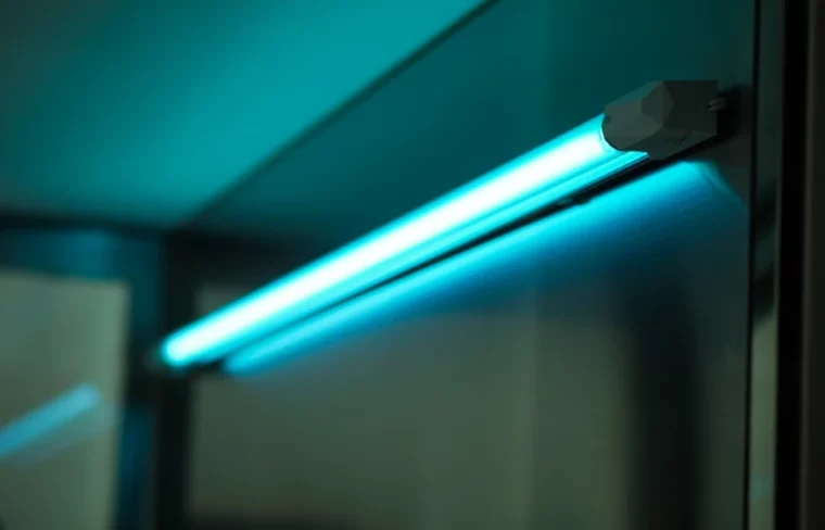 ultraviolet light lamp mounted on the wall to kill bacteria in the air