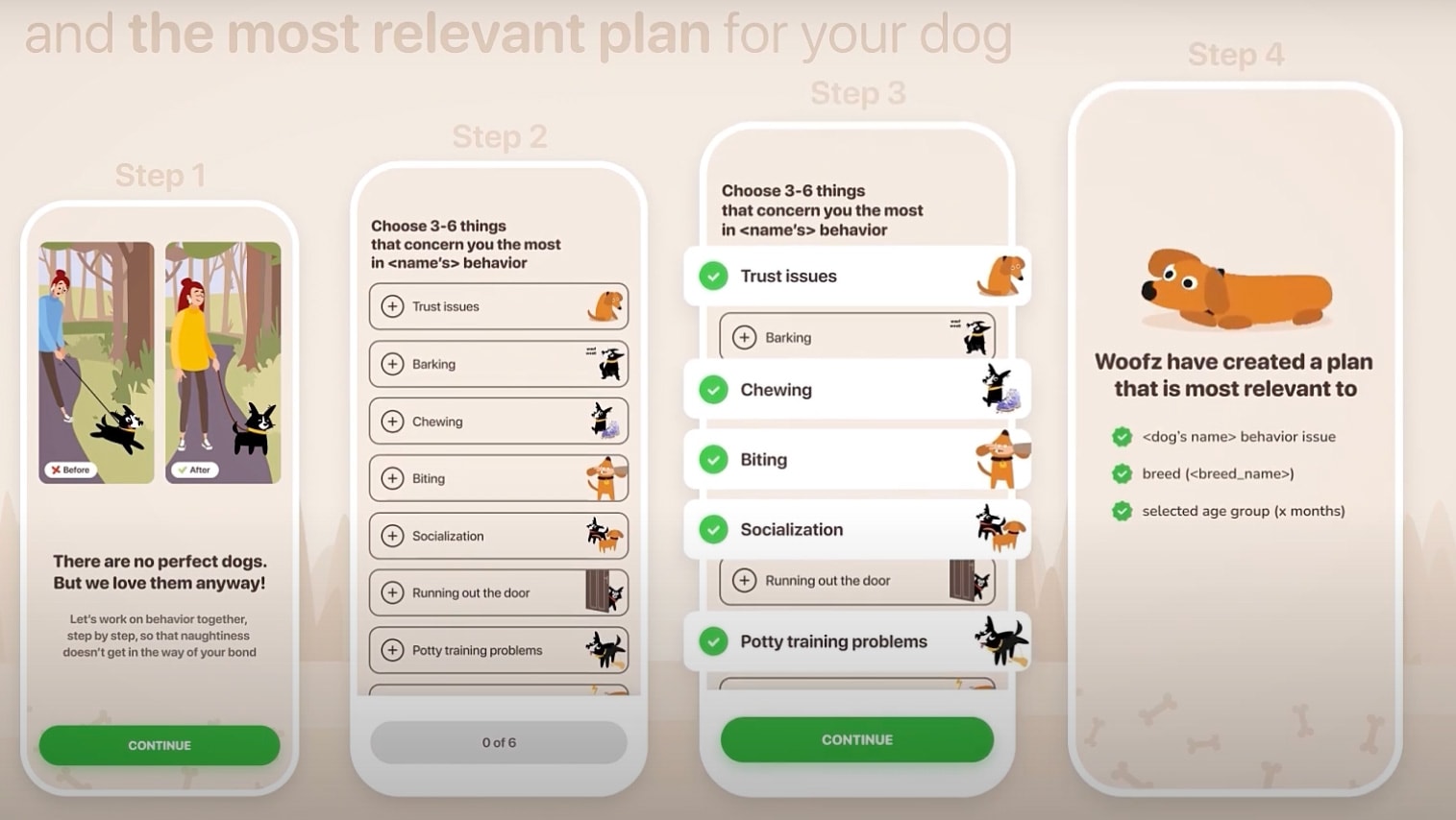 woofz dog training app - relevant plan