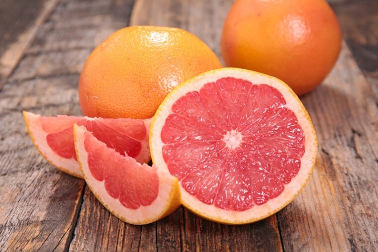 grapefruit on wooden table