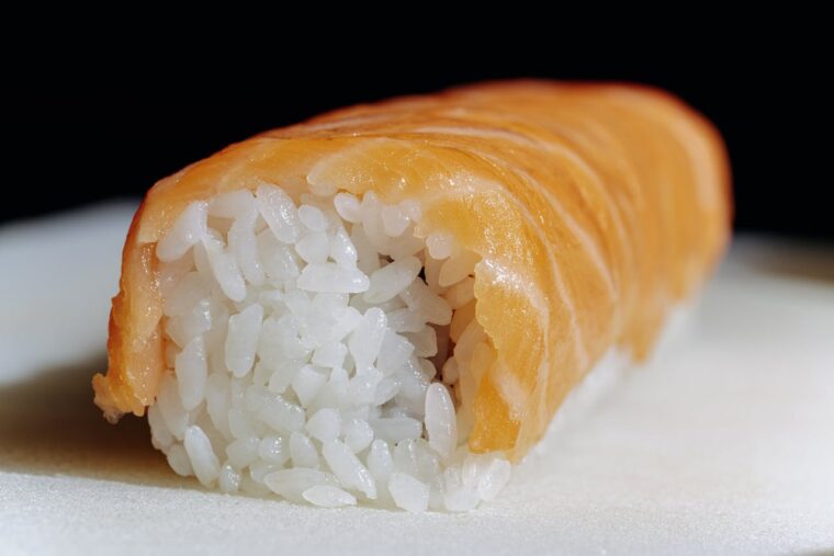 Close-Up Shot of a Salmon Sushi