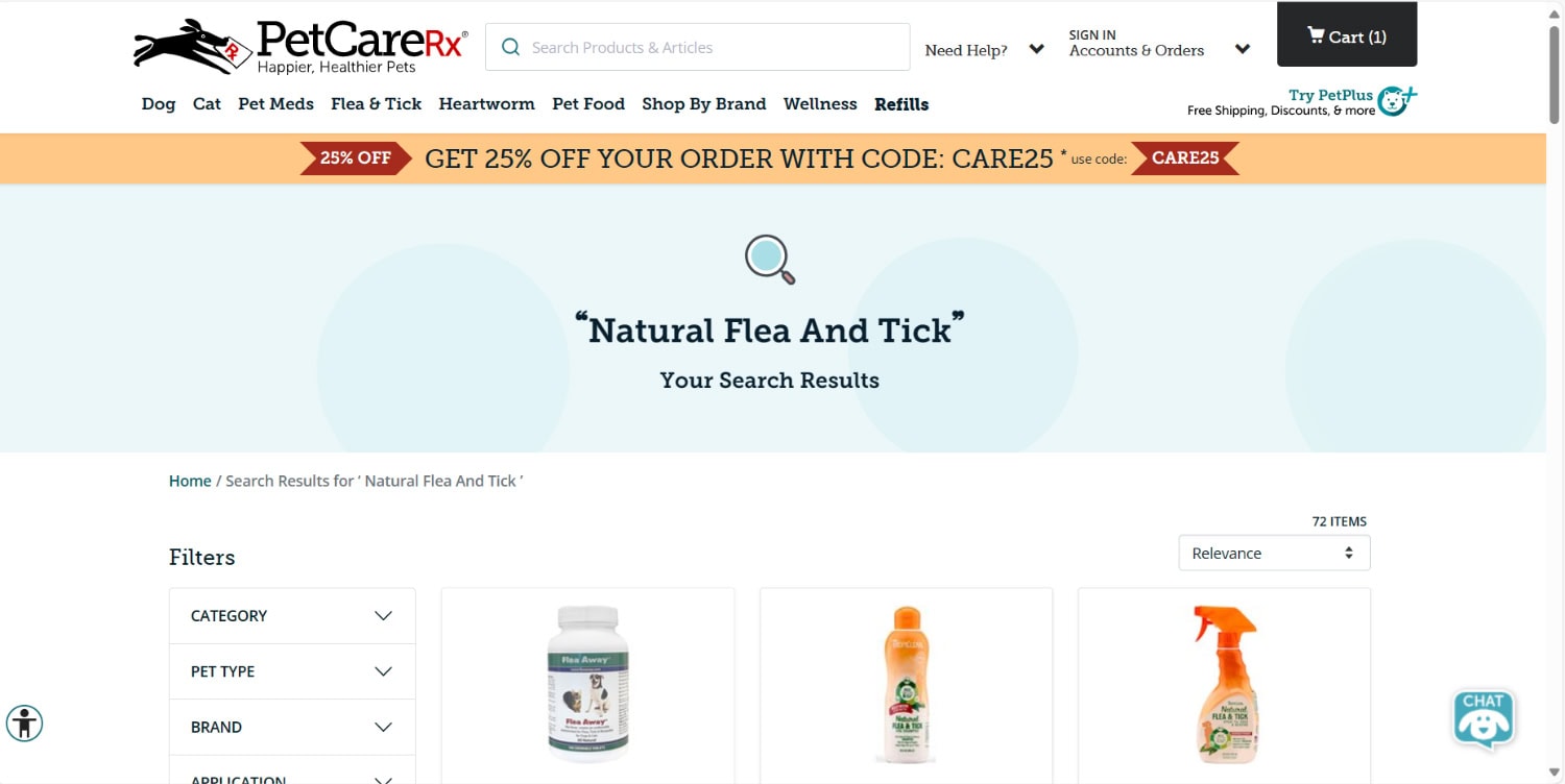 PetCareRx - natural flea and tick product page